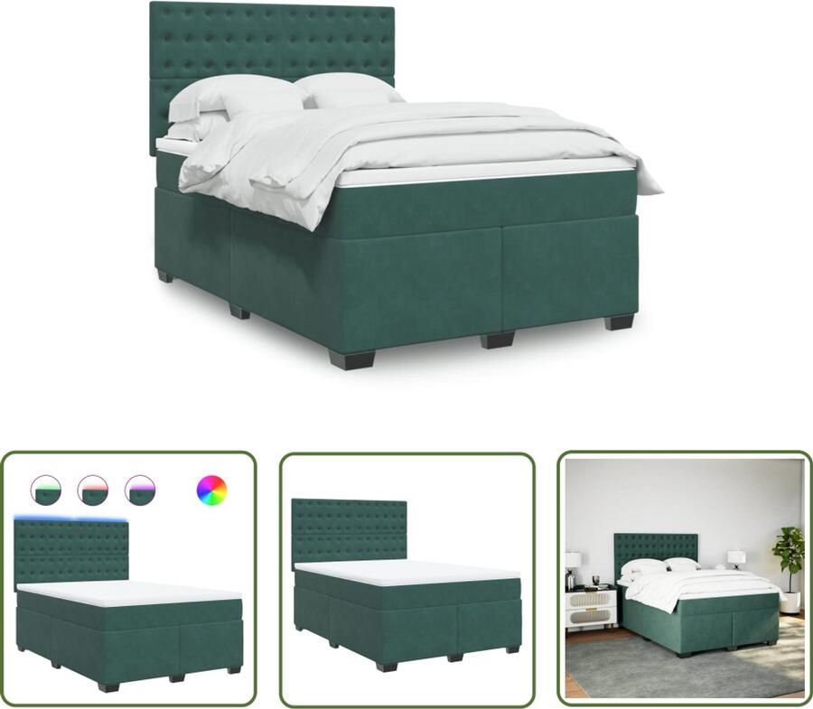 VidaXL Boxspring Bed Boxspring met matras fluweel donkergroen 140x190 cm Fluweel Bed Dark Green Bed Led Bed