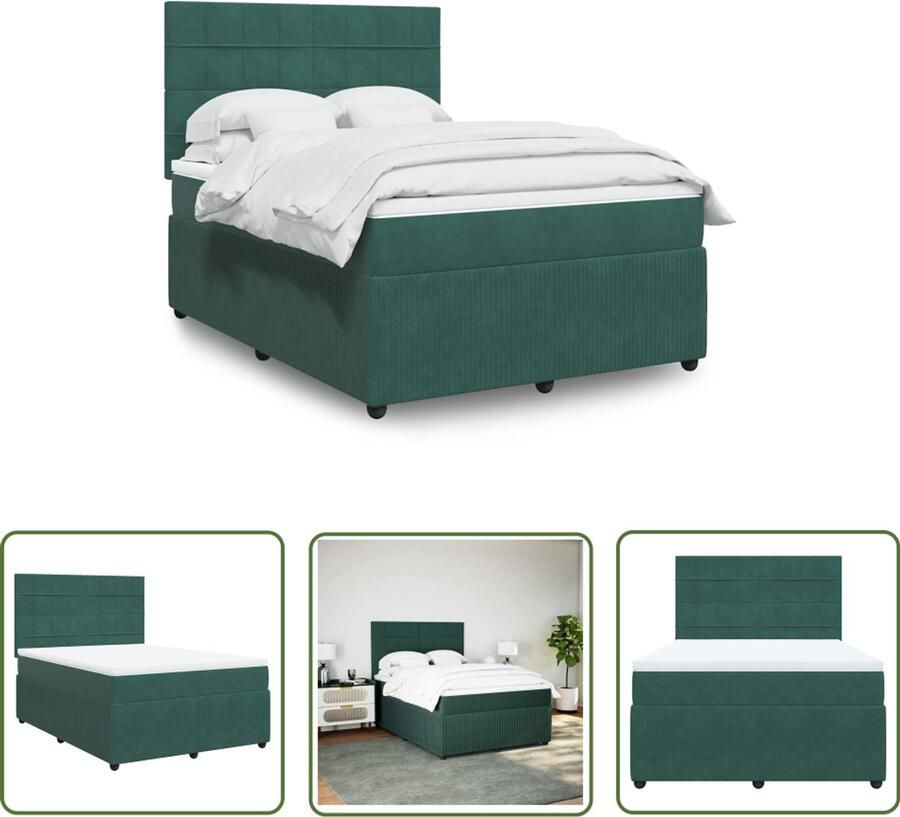VidaXL Boxspring Bed Boxspring met matras fluweel donkergroen 160x200 cm Fluweel Bed Dark Green Bed Tweepersoons Bed