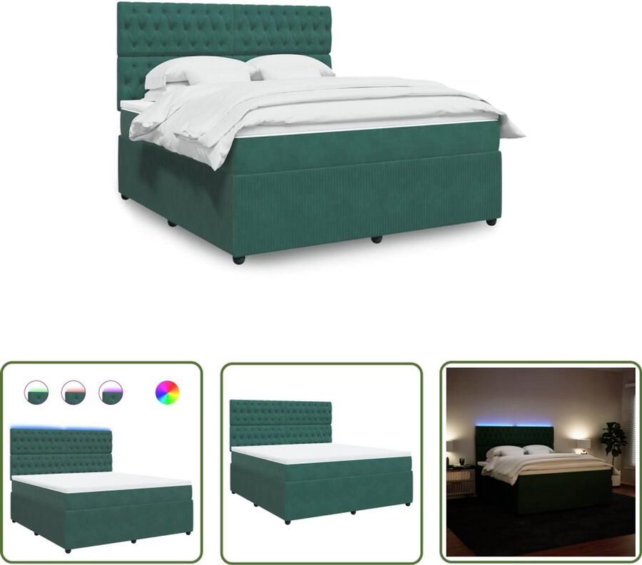 VidaXL Boxspring met matras fluweel donkergroen 180x200 cm Boxspring Bed Fluweel Bed Dark Green Bed Led Verlichting
