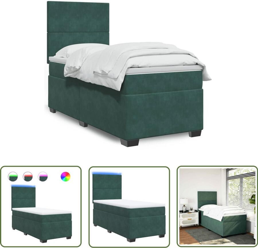 VidaXL Boxspring met matras fluweel donkergroen 80x200 cm Boxspring Bed Fluweel Bed Donkere Groene Bed Led Lamp