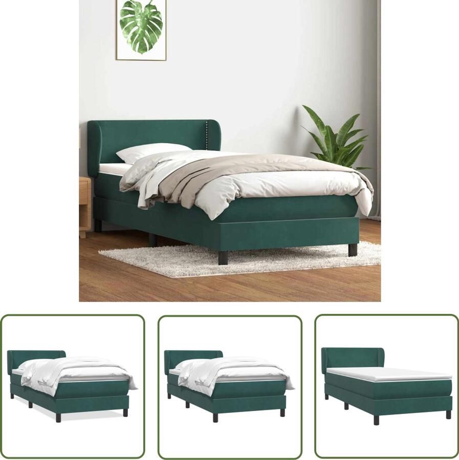 VidaXL Boxspring Bed Boxspring met matras fluweel donkergroen 80x220 cm Fluweel Bed Dark Green Bed Tweepersoons Bed