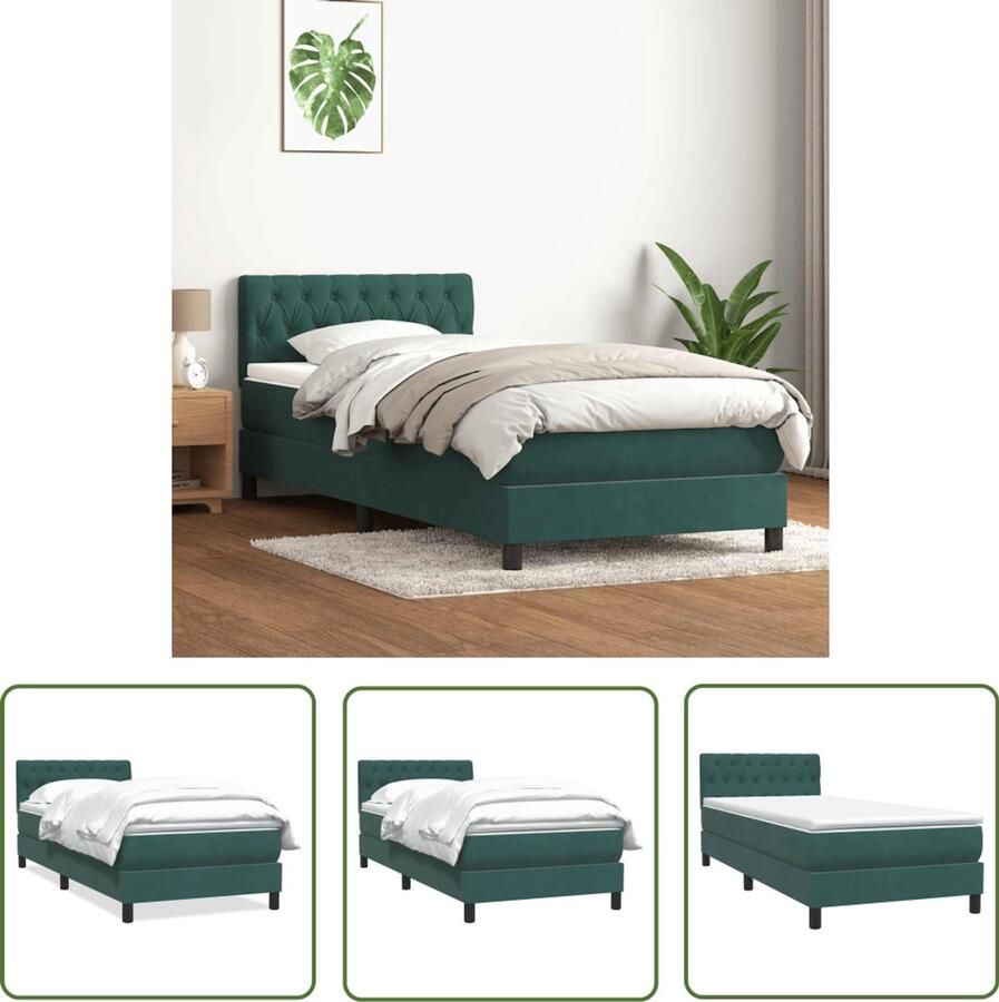 VidaXL Boxspring met matras fluweel donkergroen 80x220 cm Boxspring Bed Fluweel Bed Donkere Kleur Bed Tweepersoons Bed