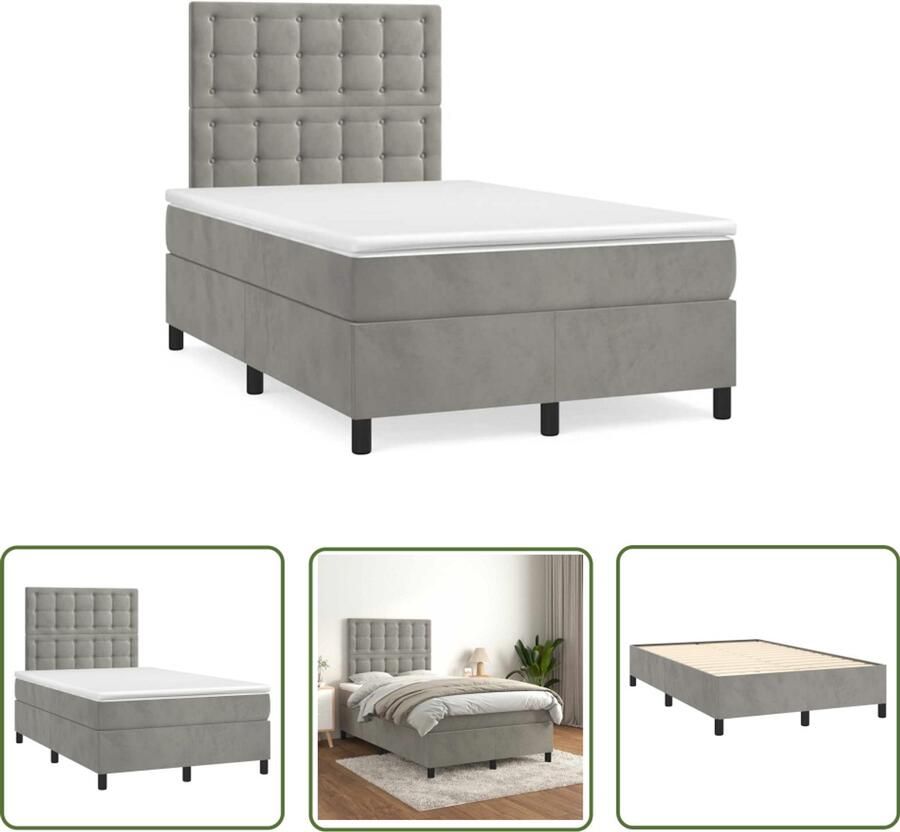 VidaXL Boxspring Bed Boxspring met matras fluweel lichtgrijs 120x190 cm Fluweel Bed Grijs Bed Tweepersoonsbed