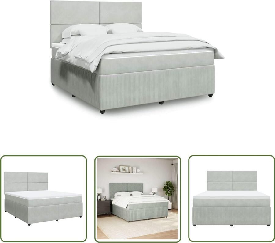 VidaXL Boxspring Bed Boxspring met matras fluweel lichtgrijs 180x200 cm Fluweel Bed Tweepersoons Bed Matras