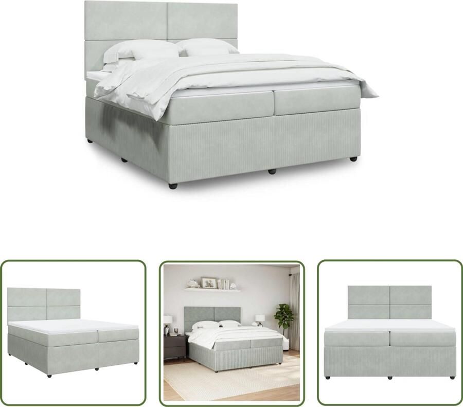 VidaXL Boxspring Bed Boxspring met matras fluweel lichtgrijs 200x200 cm Fluweel Bed Tweepersoons Bed Matras