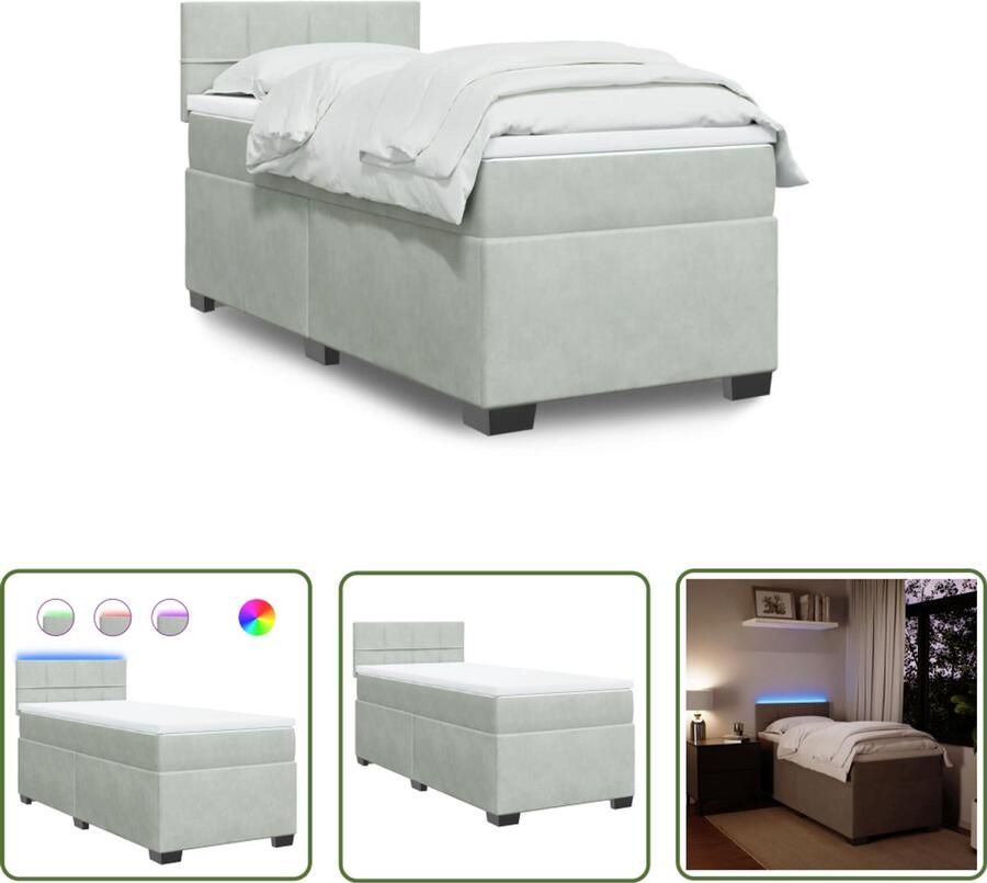 VidaXL Boxspring Bed Boxspring met matras fluweel lichtgrijs 80x200 cm Fluweel Bed Grijs Bed Tweepersoons Bed