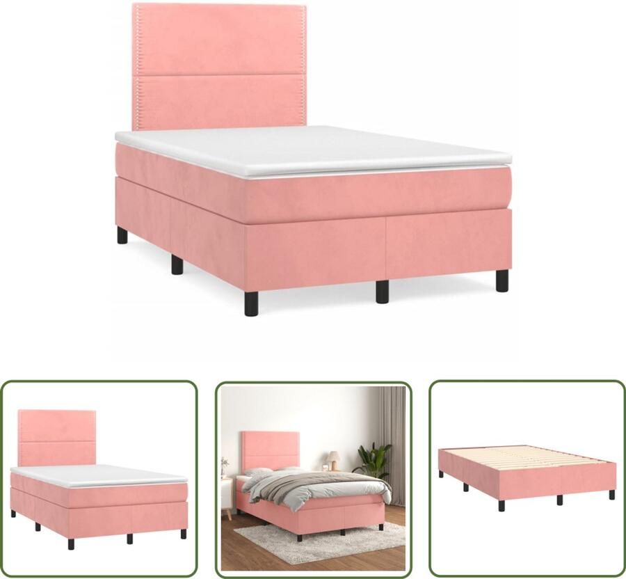 VidaXL Boxspring met matras fluweel roze 120x190 cm Boxspring Bed Fluweel Bed Roze Bed Tweepersoonsbed