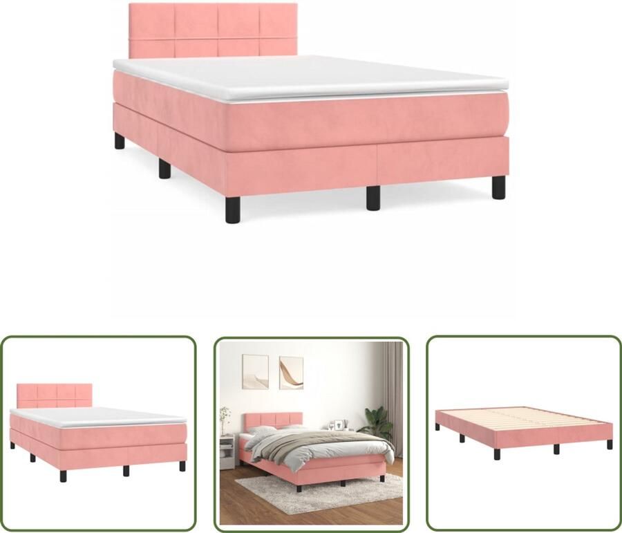 VidaXL Boxspring Bed Boxspring met matras fluweel roze 120x190 cm Roze Boxspring Fluweel Boxspring Tweepersoons Boxspring - Foto 2