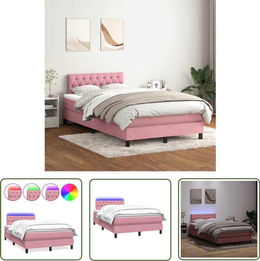VidaXL Boxspring Bed Boxspring met matras fluweel roze 120x220 cm Fluweel Bed Roze Bed Tweepersoonsbed