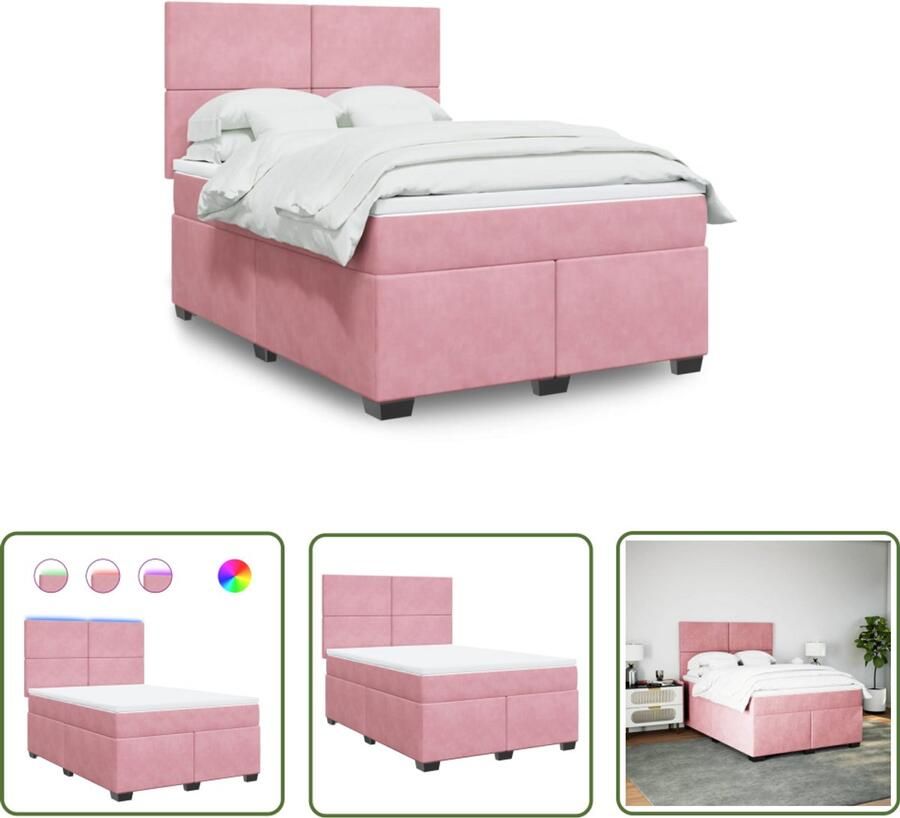 VidaXL Boxspring Bed Boxspring met matras fluweel roze 140x190 cm Roze Boxspring Fluweel Boxspring Led Boxspring