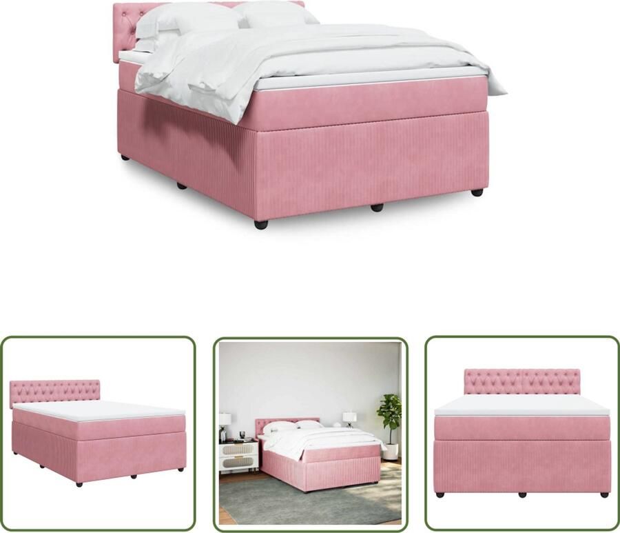 VidaXL Boxspring met matras fluweel roze 160x200 cm Boxspring Bed Fluweel Bed Roze Bed Tweepersoonsbed