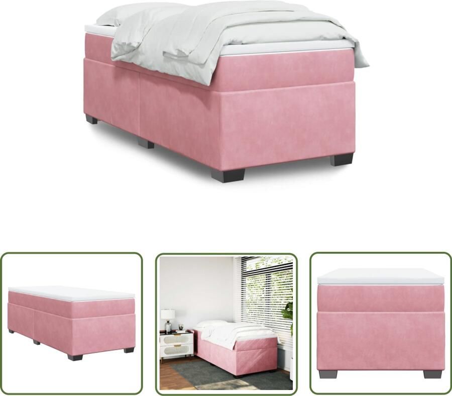 VidaXL Boxspring met matras fluweel roze 90x190 cm Boxspring Bed Roze Boxspring Fluweel Boxspring Tweepersoons Boxspring
