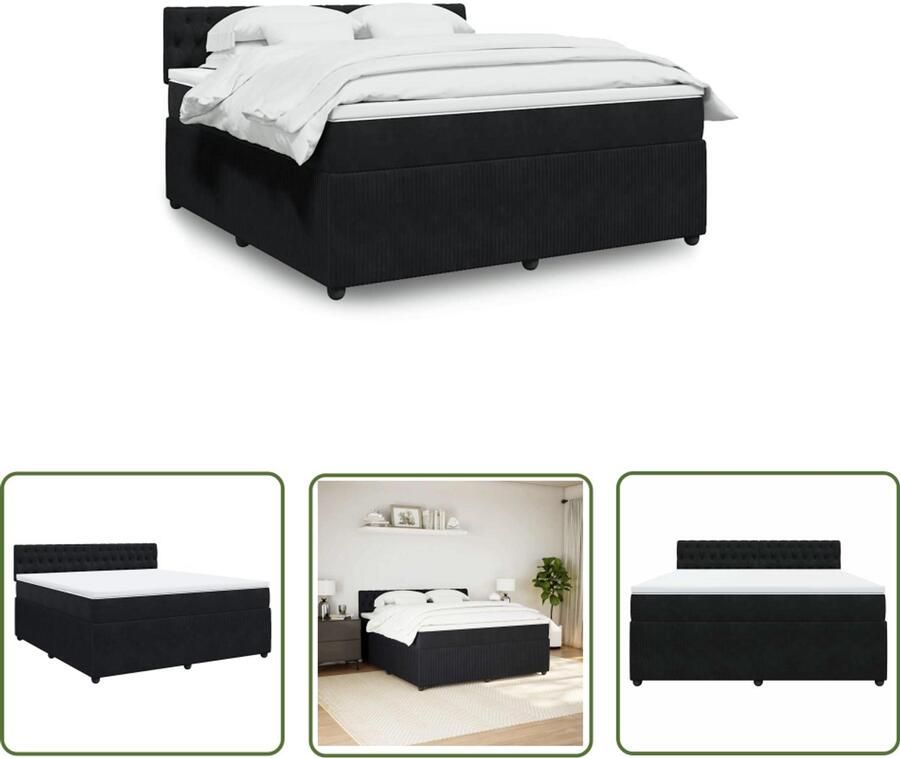 VidaXL Boxspring Bed Boxspring met matras fluweel zwart 180x200 cm Fluweel Bed Tweepersoonsbed Matras