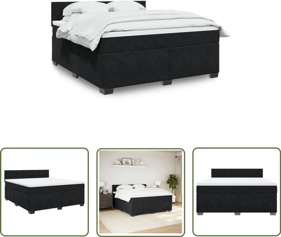 VidaXL Boxspring met matras fluweel zwart 180x200 cm Boxspring Bed Fluweel Bed Zwarte Boxspring Tweepersoons Boxspring