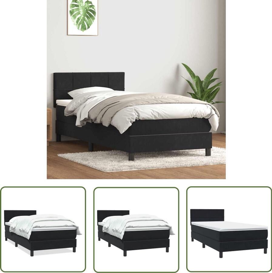 VidaXL Boxspring met matras fluweel zwart 80x220 cm Boxspring Bed Fluweel Bed Tweepersoons Bed Matras