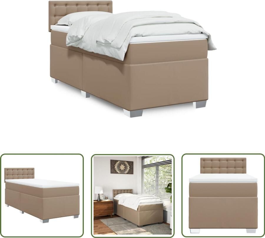 VidaXL Boxspring Bed Boxspring met matras kunstleer cappuccinokleurig 100x200 cm Kunstleder Bed Bruine Boxspring Tweepersoons Bed
