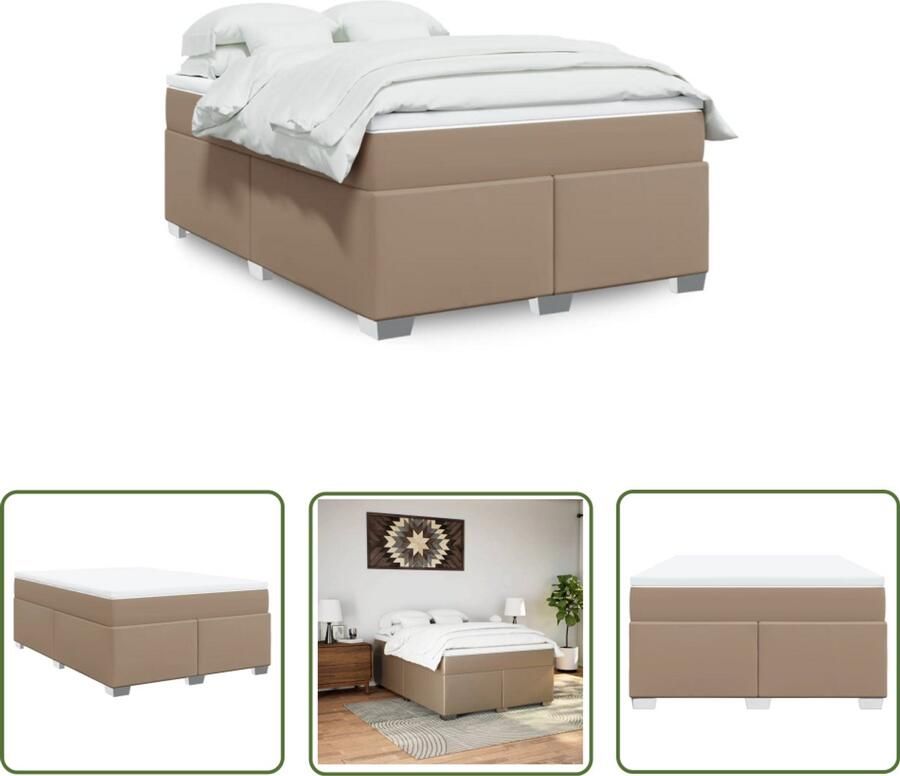 VidaXL Boxspring Bed Boxspring met matras kunstleer cappuccinokleurig 140x200 cm Bruine Boxspring Kunstleder Bed Tweepersoons Bed