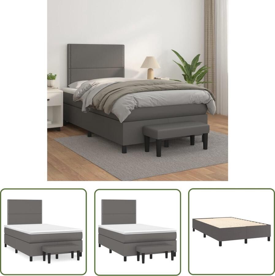 The Living Store Upgrade Boxspring Bed Grijs Kunstleer 203 x 120 x 118 128 cm Pocketvering Matras Inclusief Topmatras Multifunctioneel Bankje Boxspring Bed Boxspring Tweepersoonsbed Lederlook Bed Kunstleder Bed