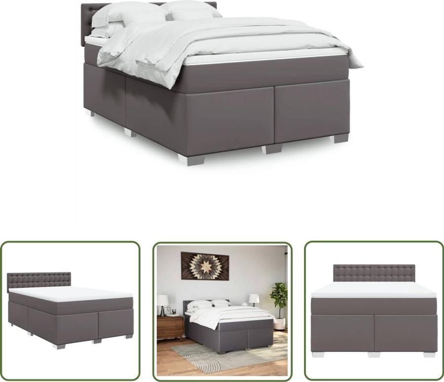 VidaXL Boxspring Bed Boxspring met matras kunstleer grijs 140x190 cm Matras Kunstleer Grijs