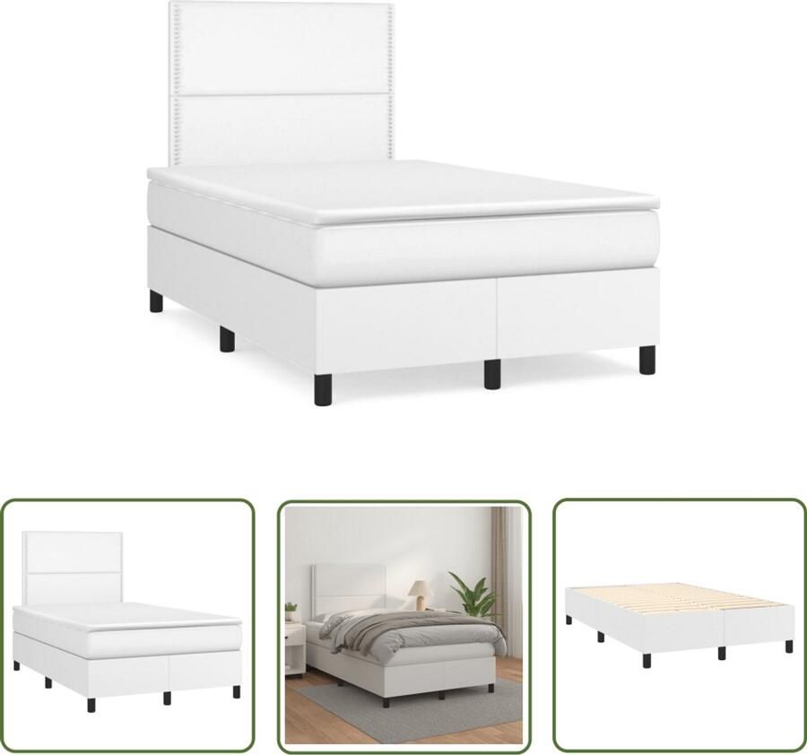 VidaXL Boxspring Bed Boxspring met matras kunstleer wit 120x190 cm Witte Boxspring Kunstleder Bed Tweepersoons Bed