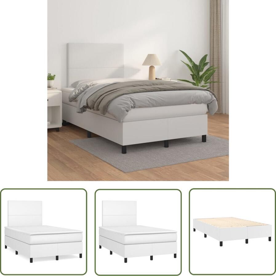 The Living Store Boxspring Bed Wit Kunstleer 120 x 200 x 118 128 cm Pocketvering Boxspring Bed Boxspring Tweepersoonsbed Wit Bed Lederlook Bed