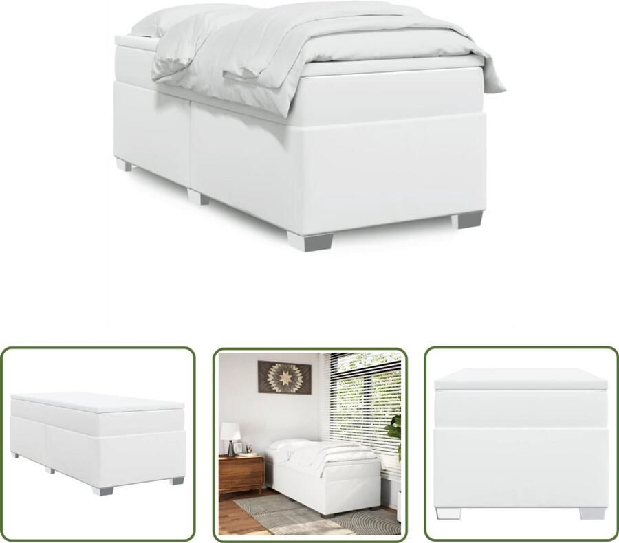 VidaXL Boxspring Bed Boxspring met matras kunstleer wit 90x200 cm Boxspring Kopen Wit Boxspring Kunstleder Bed