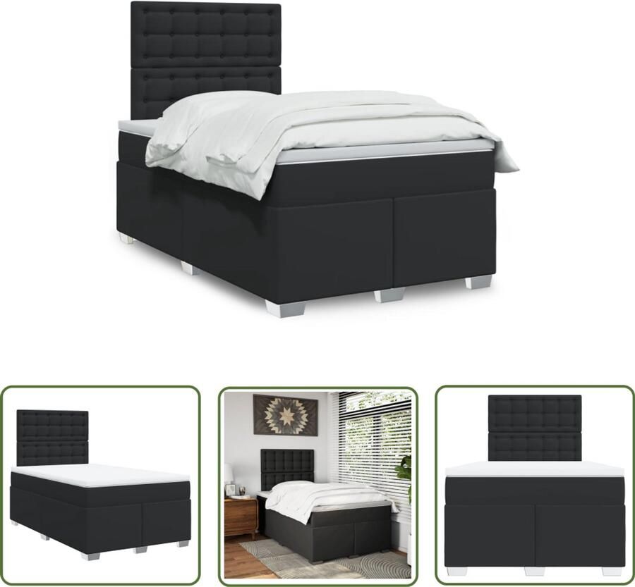 VidaXL Boxspring Bed Boxspring met matras kunstleer zwart 120x200 cm Kunstleder Bed Tweepersoons Bed Matras