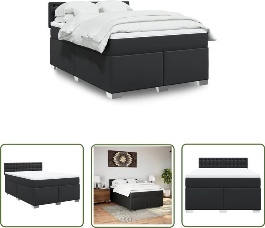 VidaXL Boxspring Bed Boxspring met matras kunstleer zwart 140x200 cm Kunstleder Bed Zwarte Boxspring Tweepersoons Bed