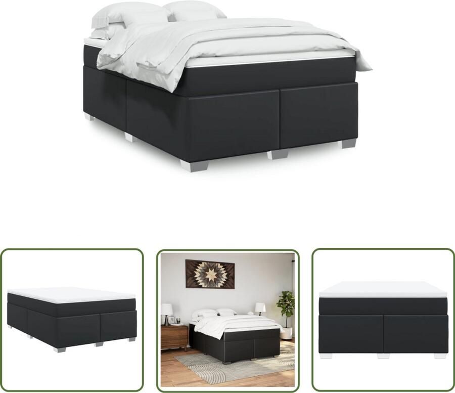 VidaXL Boxspring Bed Boxspring met matras kunstleer zwart 140x200 cm Kunstleder Bed Zwevende Boxspring Dubbel Bed
