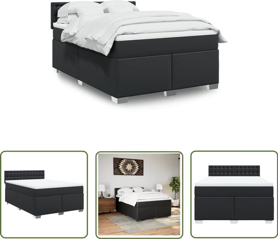 VidaXL Boxspring Bed Boxspring met matras kunstleer zwart 160x200 cm Boxspring Kopen Tweepersoons Bed King Size Bed