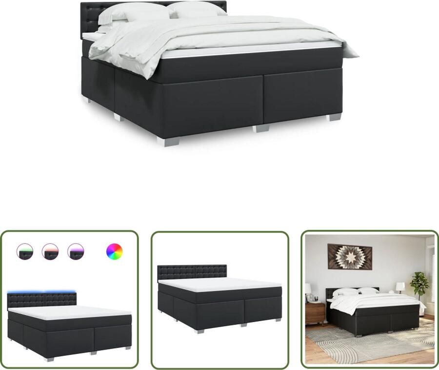VidaXL Boxspring Bed Boxspring met matras kunstleer zwart 180x200 cm Leder Look Led Verlichting Matras