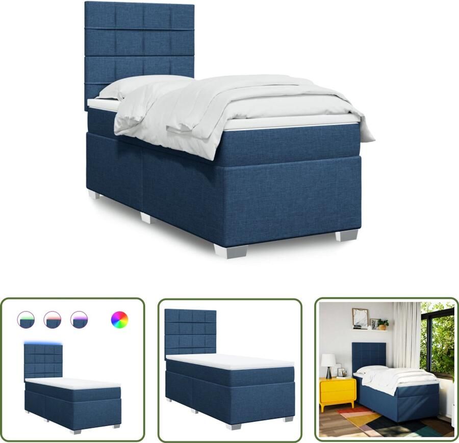 VidaXL Boxspring Bed Boxspring met matras stof blauw 100x200 cm Boxspring Frame Tweepersoons Bed Blauwdruk