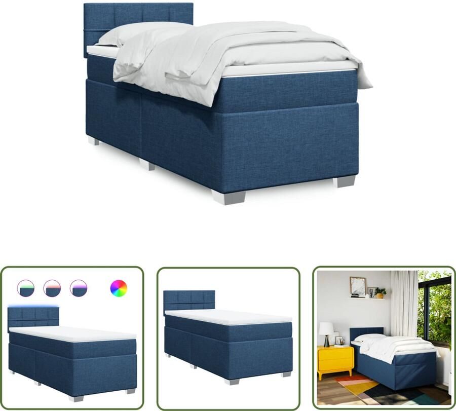 VidaXL Boxspring met matras stof blauw 100x200 cm Boxspring Bed Tweepersoons Bed Blue Bed Frame Stoffen Bed