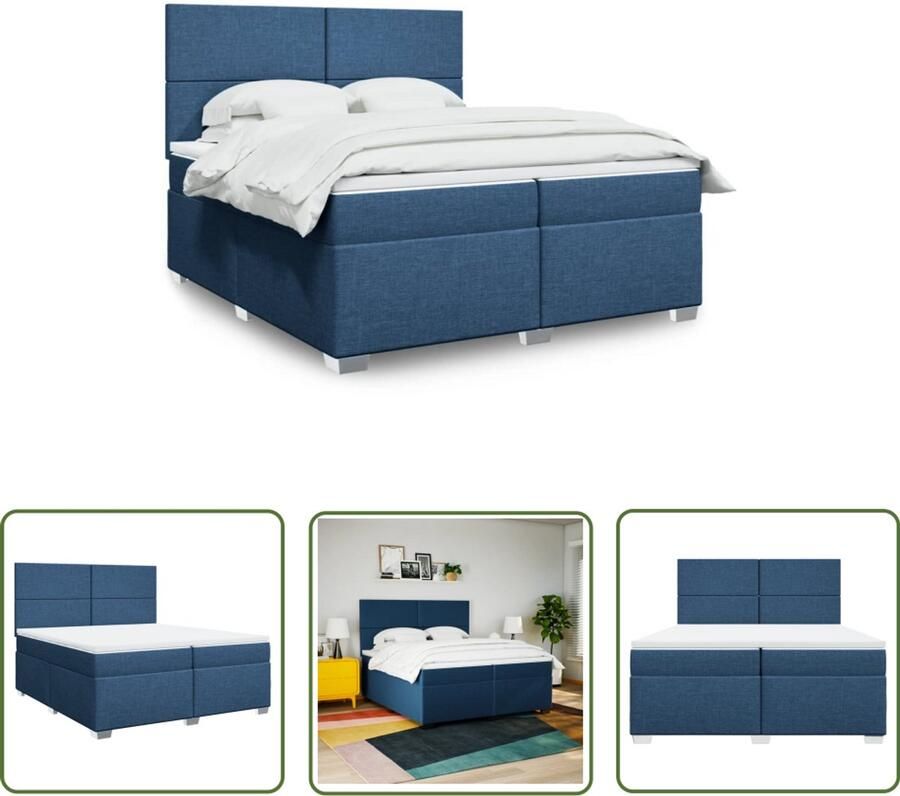 VidaXL Boxspring met matras stof blauw 200x200 cm Boxspring Bed Slaapcomfort Tweepersoonsbed Blue Bedroom Furniture
