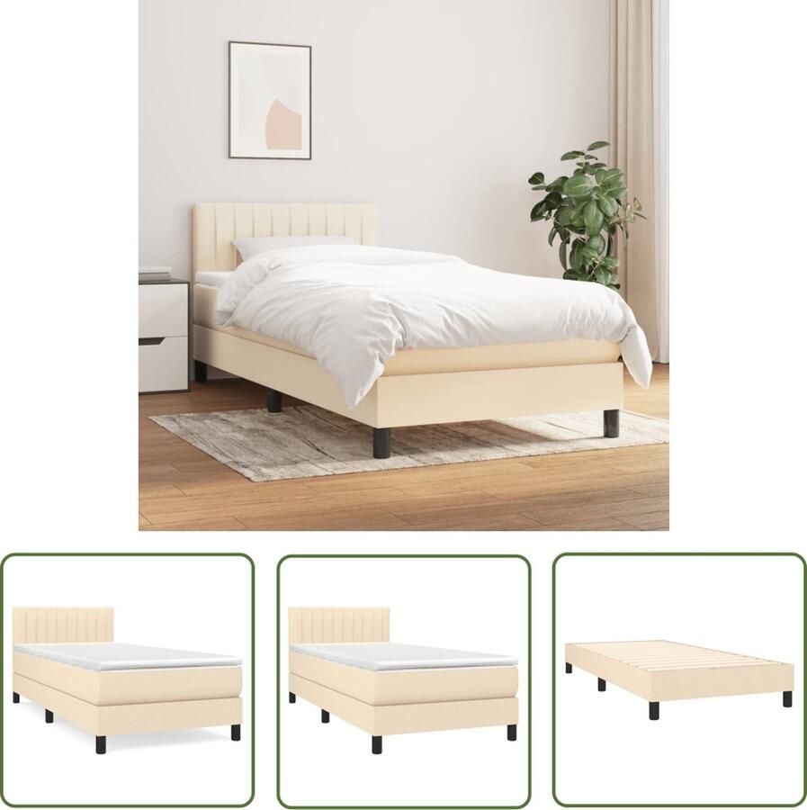 The Living Store Boxspring met matras stof crèmekleurig 80x200 cm Boxspring Bed Boxspring Tweepersoons Bed Creme Bed Pocketveer Matras