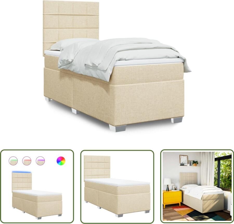 VidaXL Boxspring Bed Boxspring met matras stof crèmekleurig 90x200 cm Creme Kleurig 90x200 Cm Led Verlichting