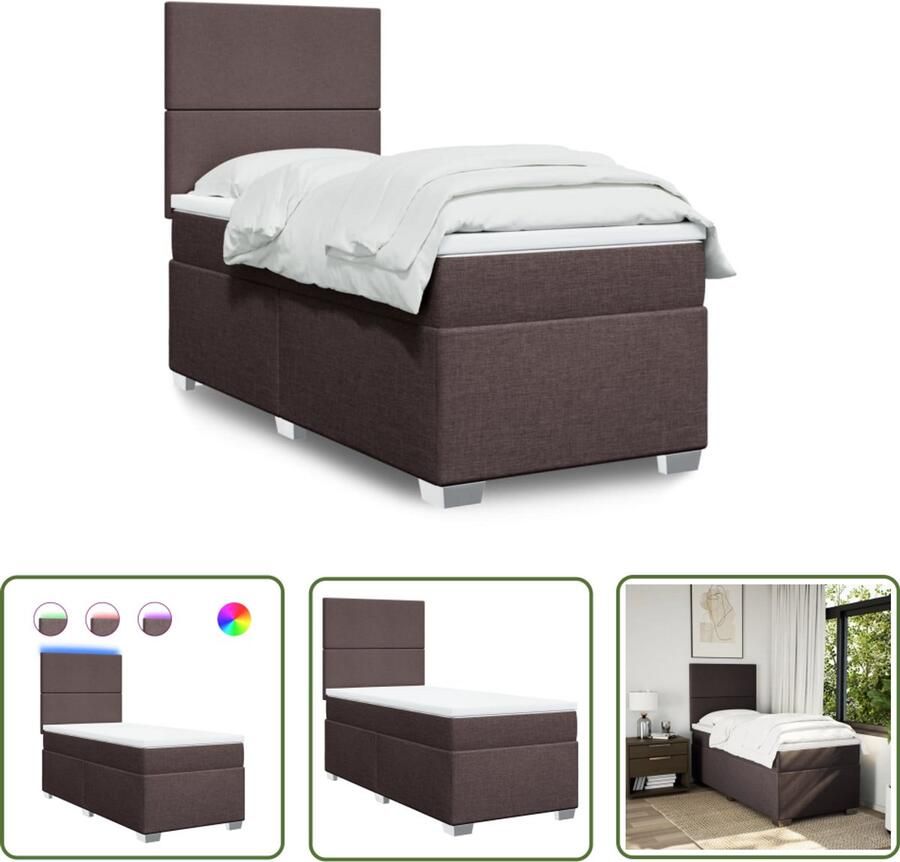 VidaXL Boxspring Bed Boxspring met matras stof donkerbruin 100x200 cm Bruine Boxspring Lederlook Boxspring Stoffen Boxspring