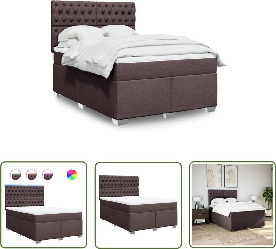 VidaXL Boxspring Bed Boxspring met matras stof donkerbruin 160x200 cm Tweepersoons Bed Dark Brown Bed Leder Look Bed