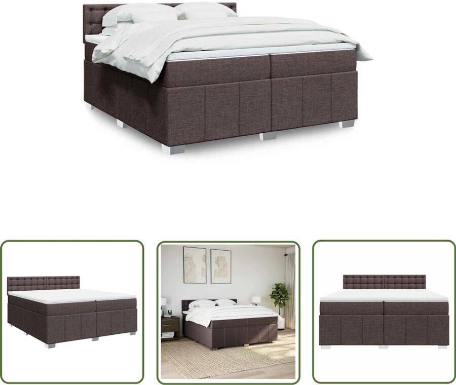 VidaXL Boxspring Bed Boxspring met matras stof donkerbruin 200x200 cm Dark Brown Bed Tweepersoons Bed Matras