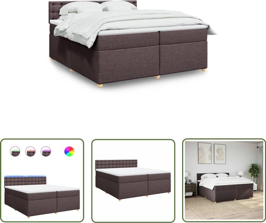 VidaXL Boxspring Bed Boxspring met matras stof donkerbruin 200x200 cm Slaapcomfort Matras Led Verlichting