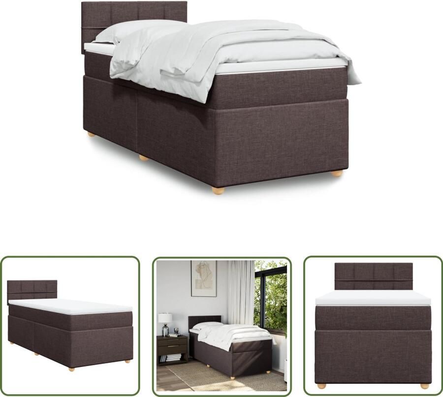 VidaXL Boxspring Bed Boxspring met matras stof donkerbruin 90x200 cm Matras Pocketveringmatras Slaapcomfort