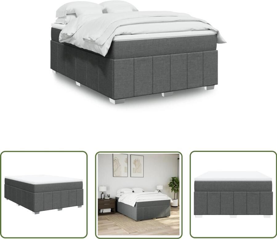 VidaXL Boxspring Bed Boxspring met matras stof donkergrijs 140x190 cm Donkere Grijze Boxspring Matras Pocketveringmatras