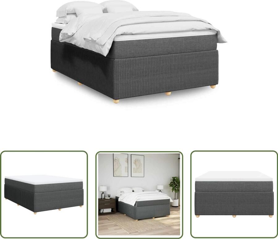 VidaXL Boxspring met matras stof donkergrijs 140x190 cm Boxspring Bed Matras Pocketveringmatras Dark Grey