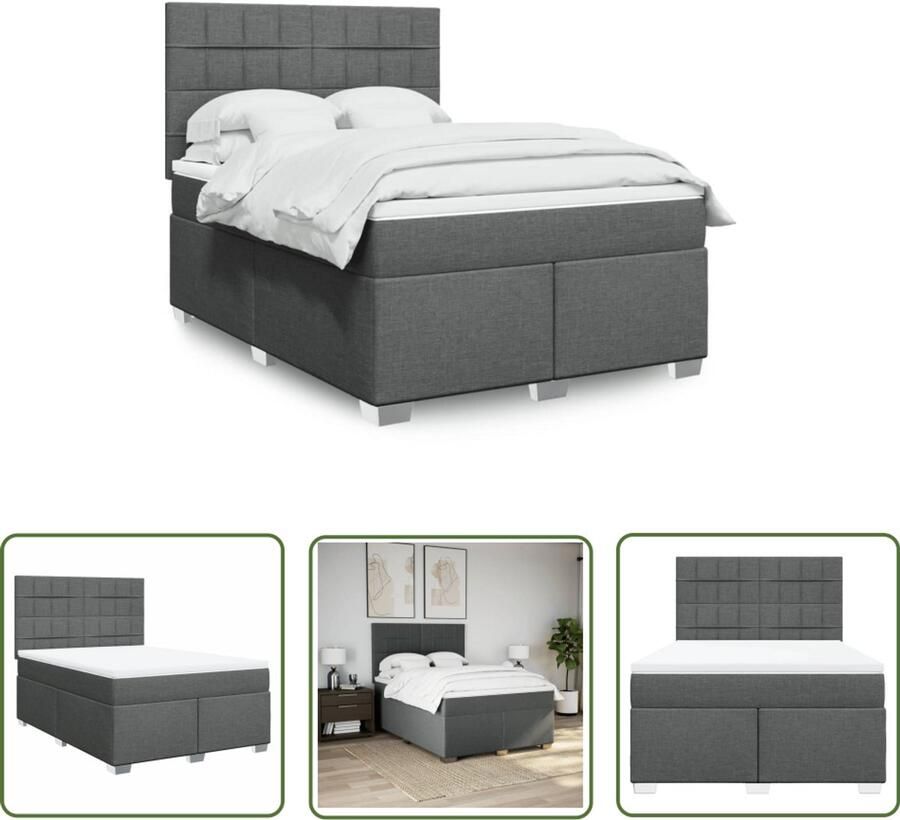 VidaXL Boxspring met matras stof donkergrijs 160x200 cm Boxspring Bed Donkere Grijze Boxspring Tweepersoons Bed Matras