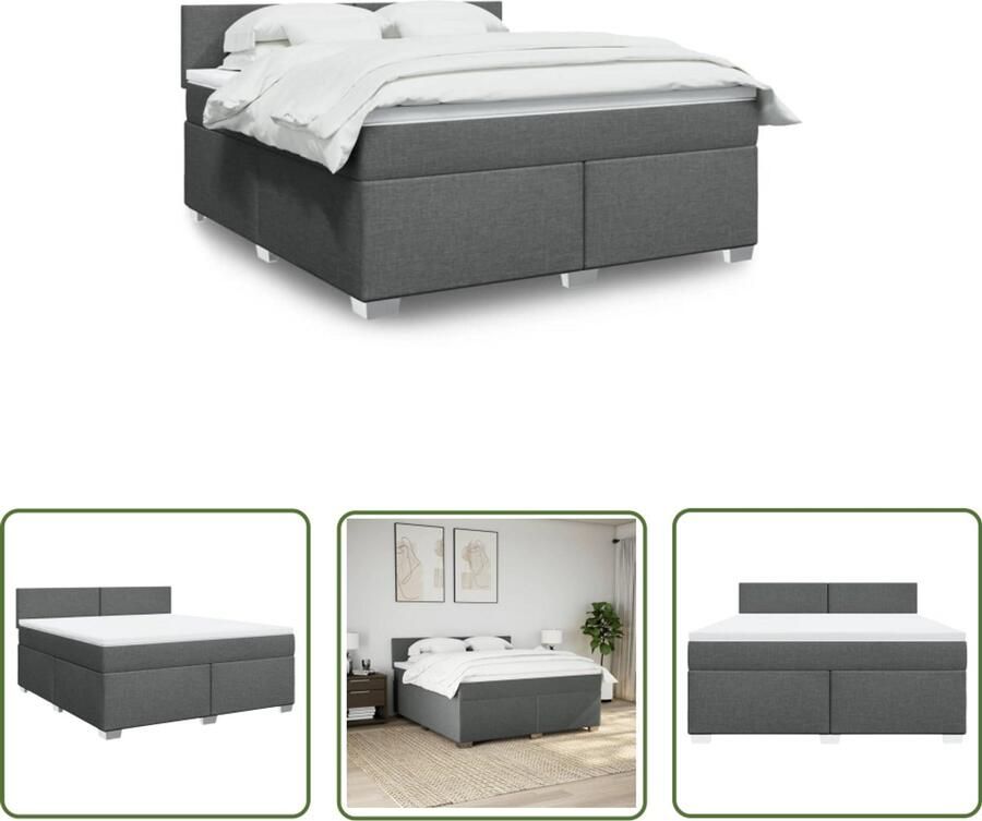 VidaXL Boxspring Bed Boxspring met matras stof donkergrijs 180x200 cm Boxspring Grijs Tweepersoons Bed Matras
