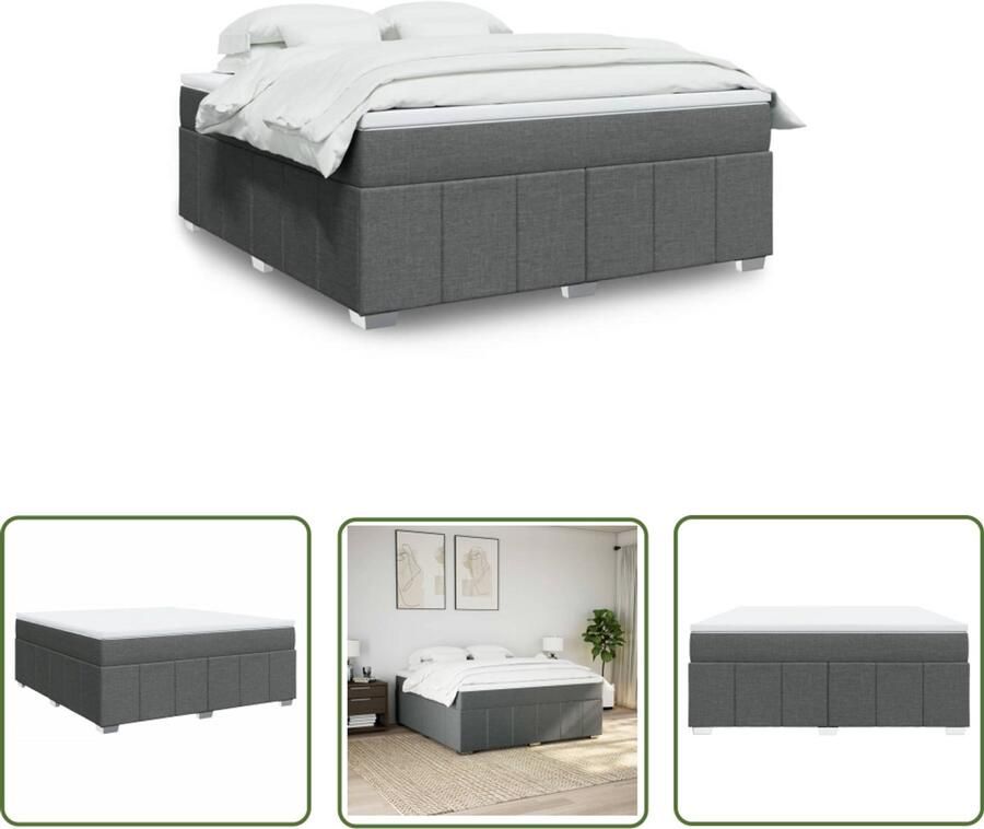 VidaXL Boxspring Bed Boxspring met matras stof donkergrijs 180x200 cm Dark Grey Bed Tweepersoonsbed Matras