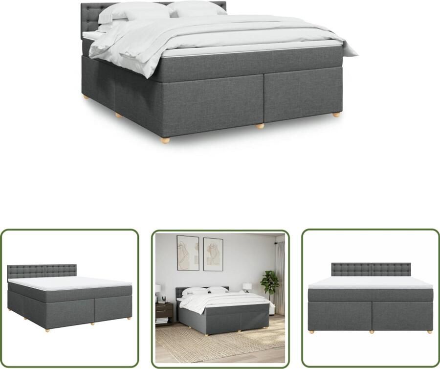 VidaXL Boxspring met matras stof donkergrijs 180x200 cm Boxspring Bed Donkere Grijze Boxspring Matras Pocketveringmatras