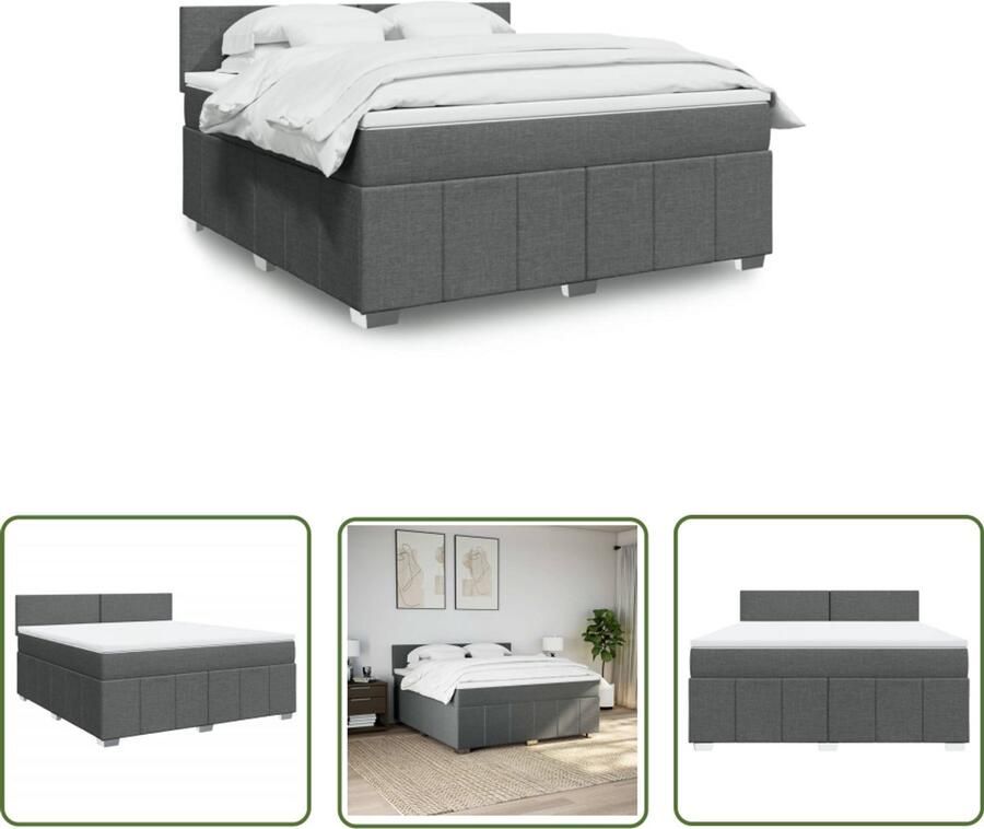 VidaXL Boxspring met matras stof donkergrijs 180x200 cm Boxspring Bed Matras Pocketveringmatras Donkere Grijze Bed
