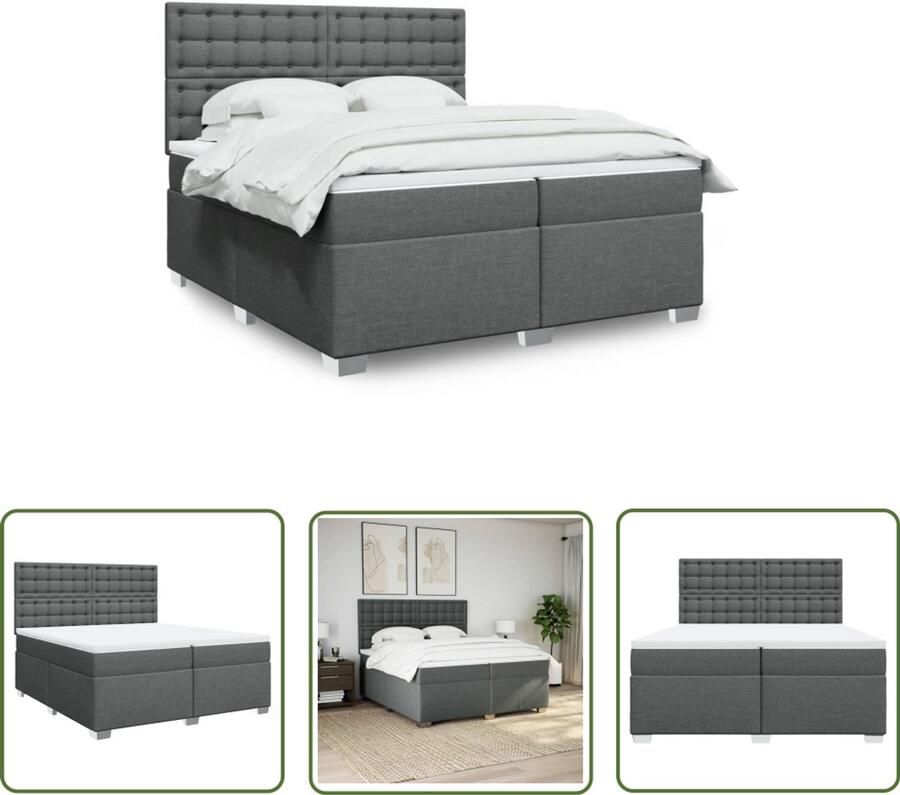VidaXL Boxspring Bed Boxspring met matras stof donkergrijs 200x200 cm Donkere Kleuren Tweepersoonsbed Stoffen Bed