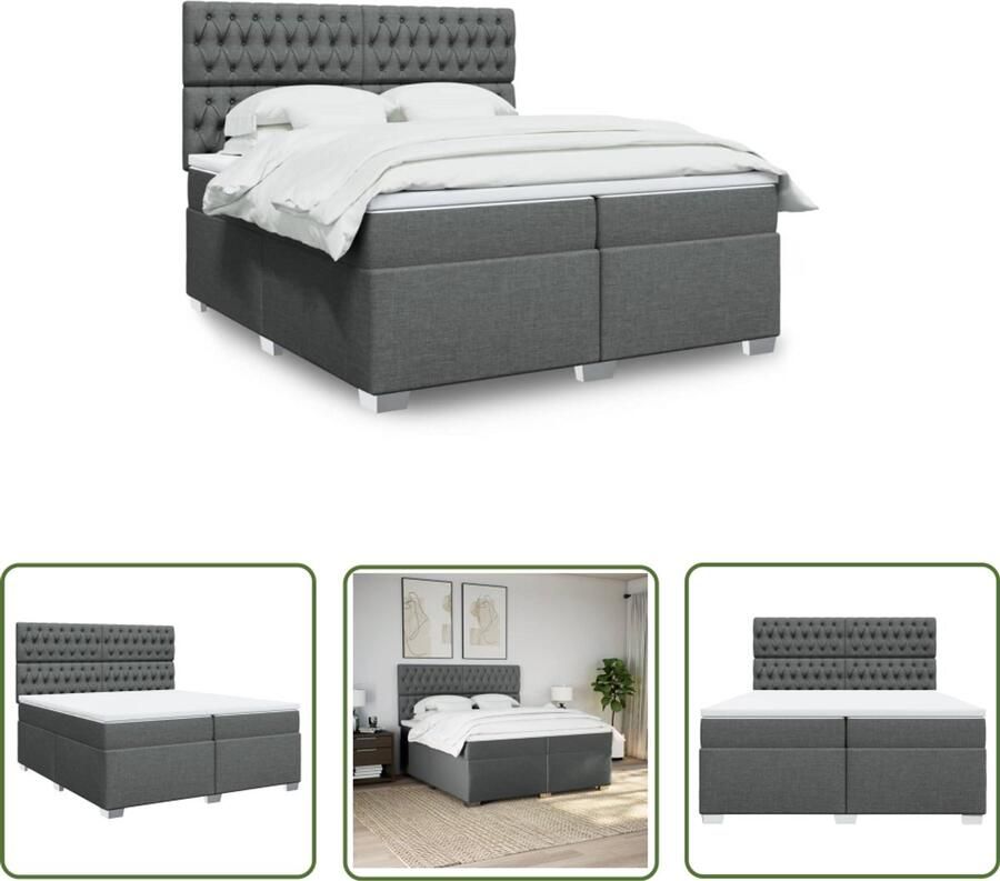VidaXL Boxspring Bed Boxspring met matras stof donkergrijs 200x200 cm Slaapcomfort Matras Pocketed Veren